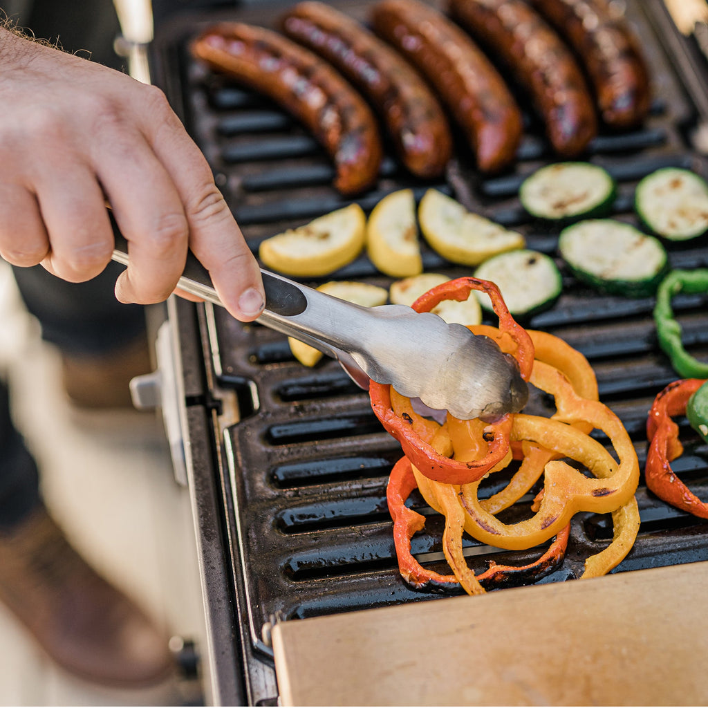 Closeup of vegetables cooking on the grill