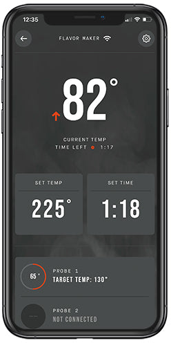 Current temp, target temp and timer displayed in the app