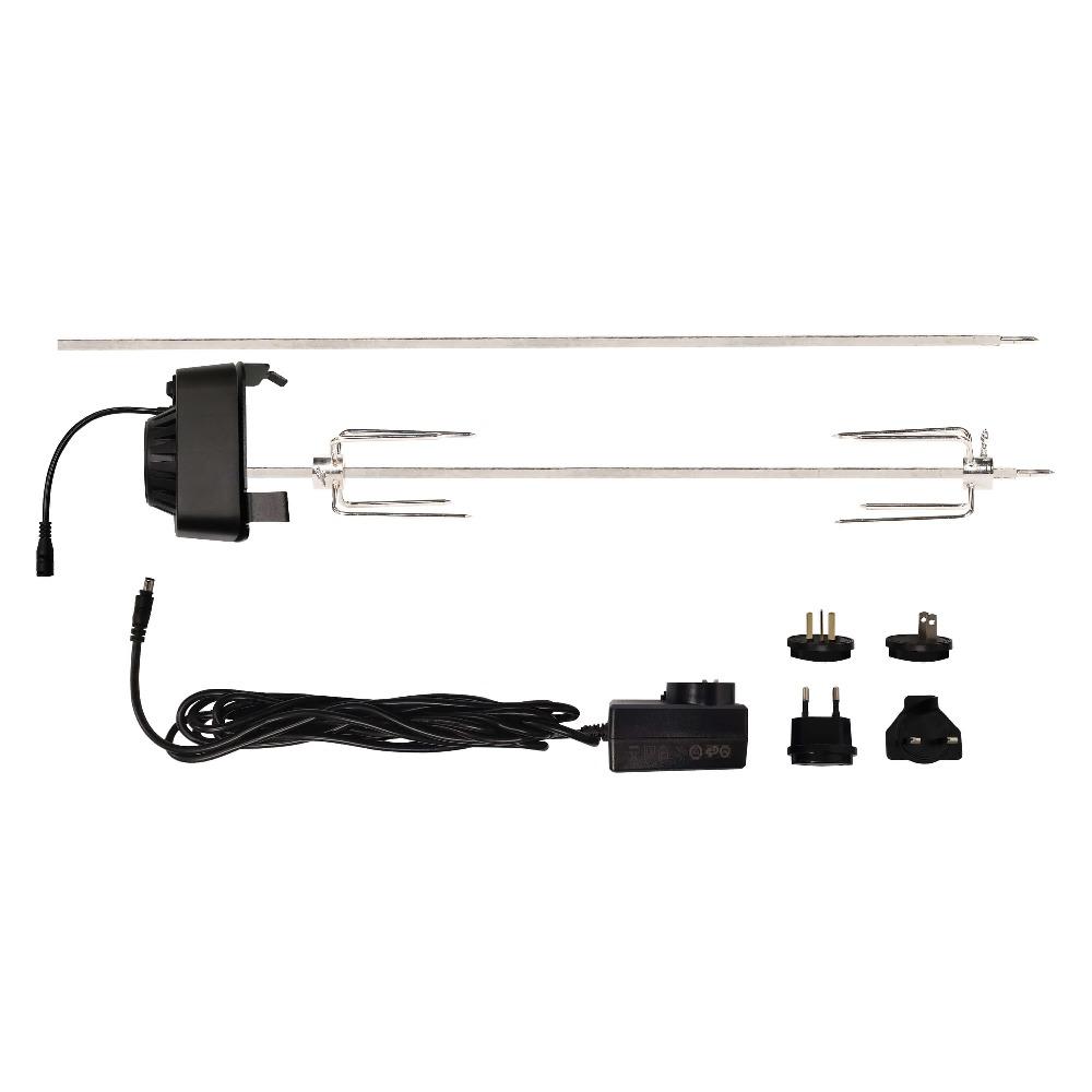 Rotisserie kit including spit, auger, power cord and attachments